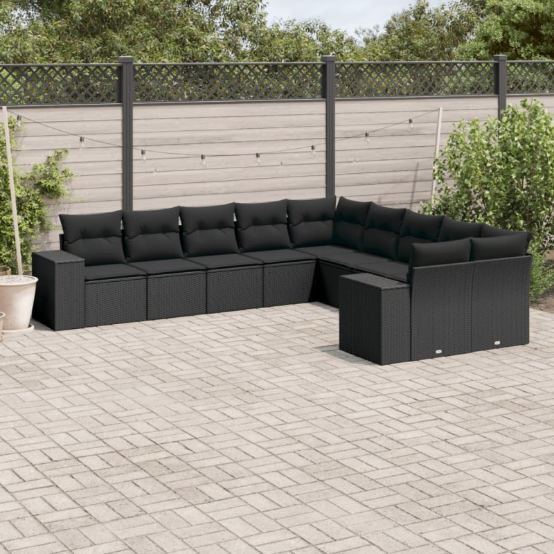 vidaXL Set de sofás de jardín 10 pzas cojines ratán sintético negro vidaXL Set de sofás de jardín 10 pzas cojines ratán sintético negro