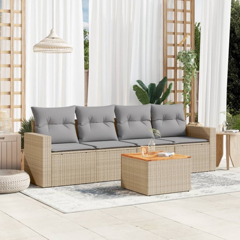 vidaXL Juego de sofás jardín con cojines beige mezcla 5 pzas ratán PE vidaXL Juego de sofás jardín con cojines beige mezcla 5 pzas ratán PE