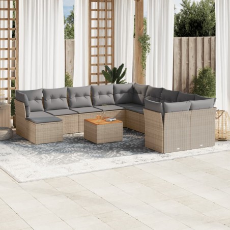 vidaXL Juego de sofás jardín con cojines beige mezcla 12 pzas ratán PE