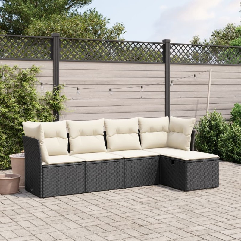 vidaXL Set de muebles de jardín 5 pzas y cojines ratán sintético negro vidaXL Set de muebles de jardín 5 pzas y cojines ratán sintético negro