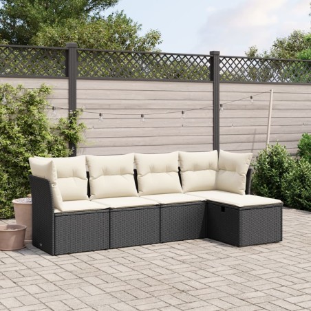vidaXL Set de muebles de jardín 5 pzas y cojines ratán sintético negro
