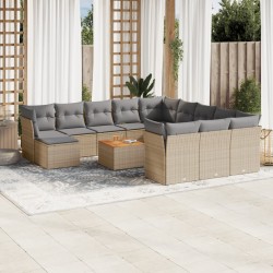 vidaXL Juego de sofás jardín con cojines beige mezcla 13 pzas ratán PE