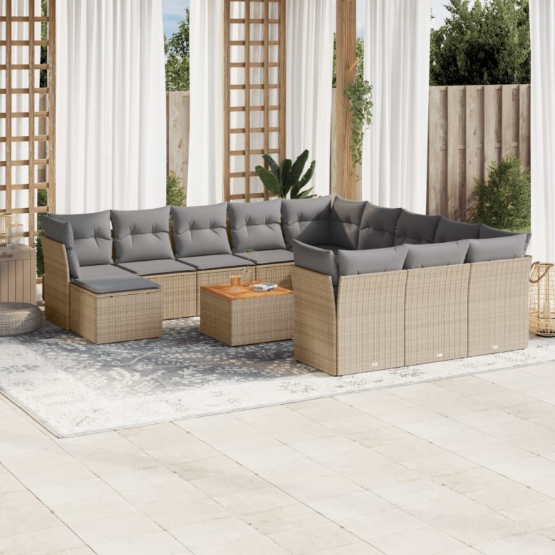vidaXL Juego de sofás jardín con cojines beige mezcla 13 pzas ratán PE vidaXL Juego de sofás jardín con cojines beige mezcla 13 pzas ratán PE