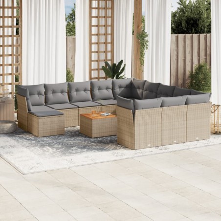 vidaXL Juego de sofás jardín con cojines beige mezcla 13 pzas ratán PE
