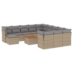 vidaXL Juego de sofás jardín con cojines beige mezcla 13 pzas ratán PE