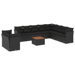 vidaXL Set de sofás de jardín 11 pzas y cojines ratán sintético negro