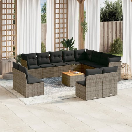 vidaXL Set sofás de jardín con cojines 13 piezas ratán sintético gris