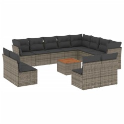 vidaXL Set sofás de jardín con cojines 13 piezas ratán sintético gris
