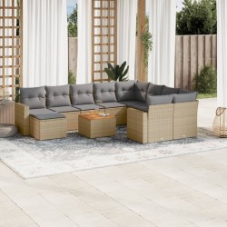 vidaXL Juego de sofás jardín con cojines beige mezcla 11 pzas ratán PE
