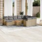 vidaXL Juego de sofás jardín con cojines beige mezcla 11 pzas ratán PE