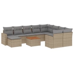 vidaXL Juego de sofás jardín con cojines beige mezcla 11 pzas ratán PE