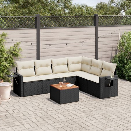 vidaXL Set de comedor de jardín 7 pzas y cojines ratán sintético negro