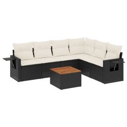 vidaXL Set de comedor de jardín 7 pzas y cojines ratán sintético negro
