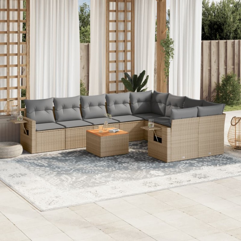 vidaXL Juego de sofás jardín con cojines beige 10 pzas ratán sintético vidaXL Juego de sofás jardín con cojines beige 10 pzas ratán sintético