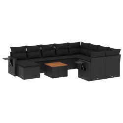 vidaXL Set de sofás de jardín 11 pzas y cojines ratán sintético negro