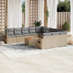 vidaXL Juego de sofás jardín con cojines beige mezcla 12 pzas ratán PE