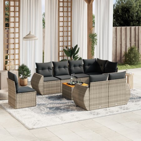 vidaXL Set de muebles de jardín 9 pzas y cojines ratán sintético gris