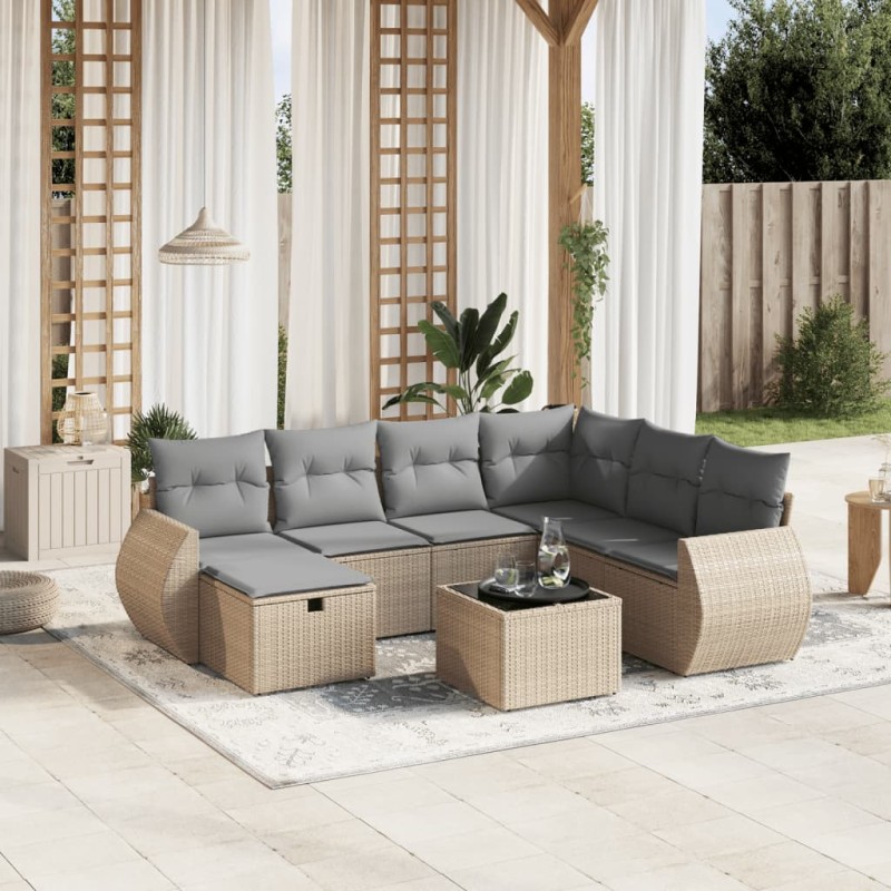 vidaXL Juego de sofás jardín con cojines beige mezcla 8 pzas ratán PE vidaXL Juego de sofás jardín con cojines beige mezcla 8 pzas ratán PE