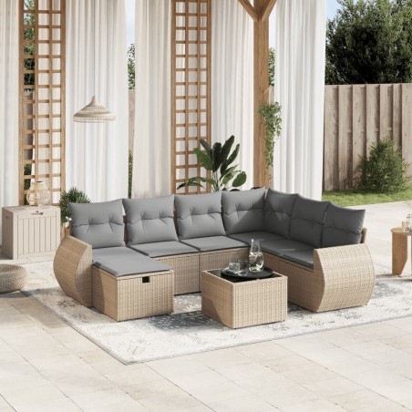 vidaXL Juego de sofás jardín con cojines beige mezcla 8 pzas ratán PE