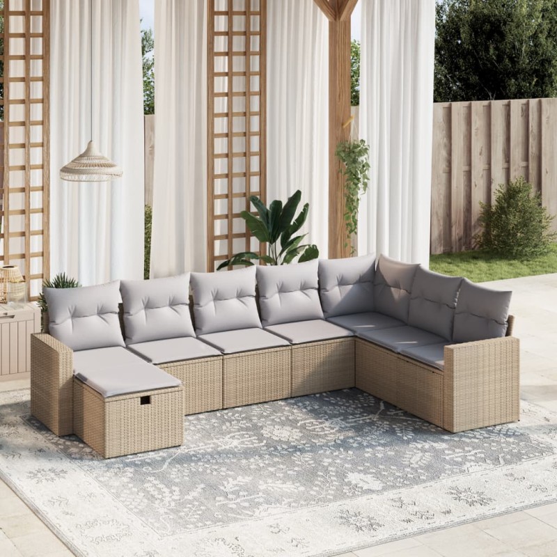 vidaXL Juego de sofás jardín con cojines beige mezcla 8 pzas ratán PE vidaXL Juego de sofás jardín con cojines beige mezcla 8 pzas ratán PE