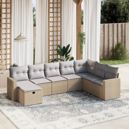 vidaXL Juego de sofás jardín con cojines beige mezcla 8 pzas ratán PE