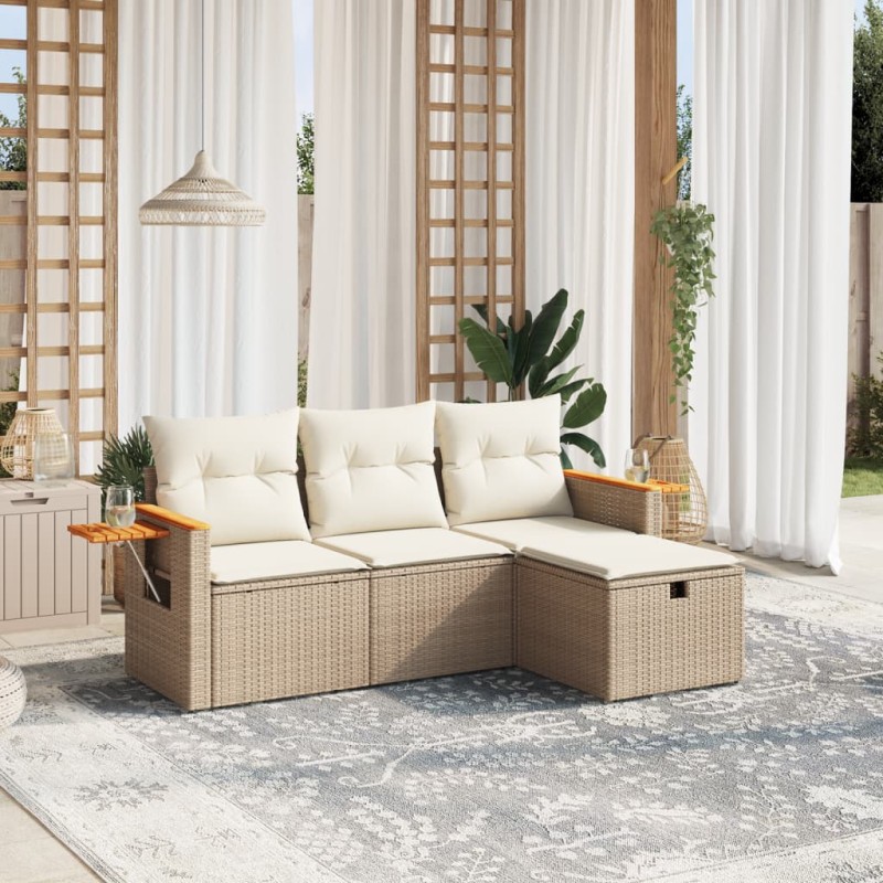 vidaXL Juego de sofás jardín con cojines 4 pzas ratán sintético beige vidaXL Juego de sofás jardín con cojines 4 pzas ratán sintético beige