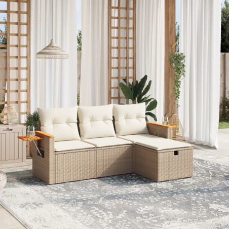 vidaXL Juego de sofás jardín con cojines 4 pzas ratán sintético beige