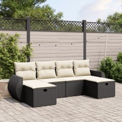 vidaXL Set de sofás de jardín 6 piezas y cojines ratán sintético negro