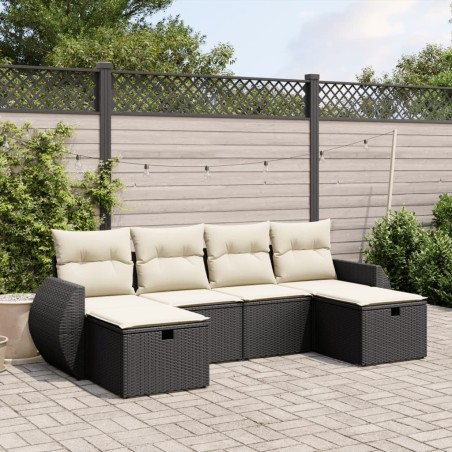 vidaXL Set de sofás de jardín 6 piezas y cojines ratán sintético negro