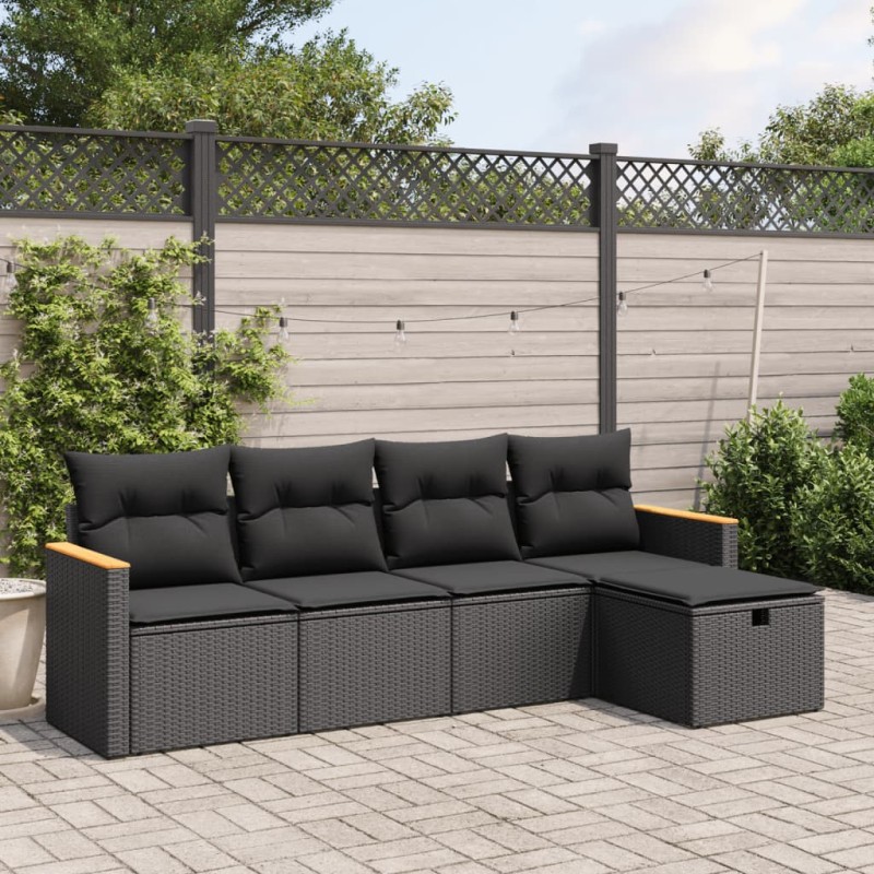 vidaXL Set de muebles de jardín 5 pzas y cojines ratán sintético negro vidaXL Set de muebles de jardín 5 pzas y cojines ratán sintético negro