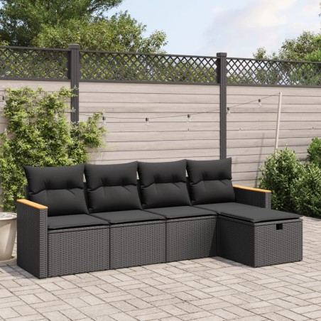 vidaXL Set de muebles de jardín 5 pzas y cojines ratán sintético negro