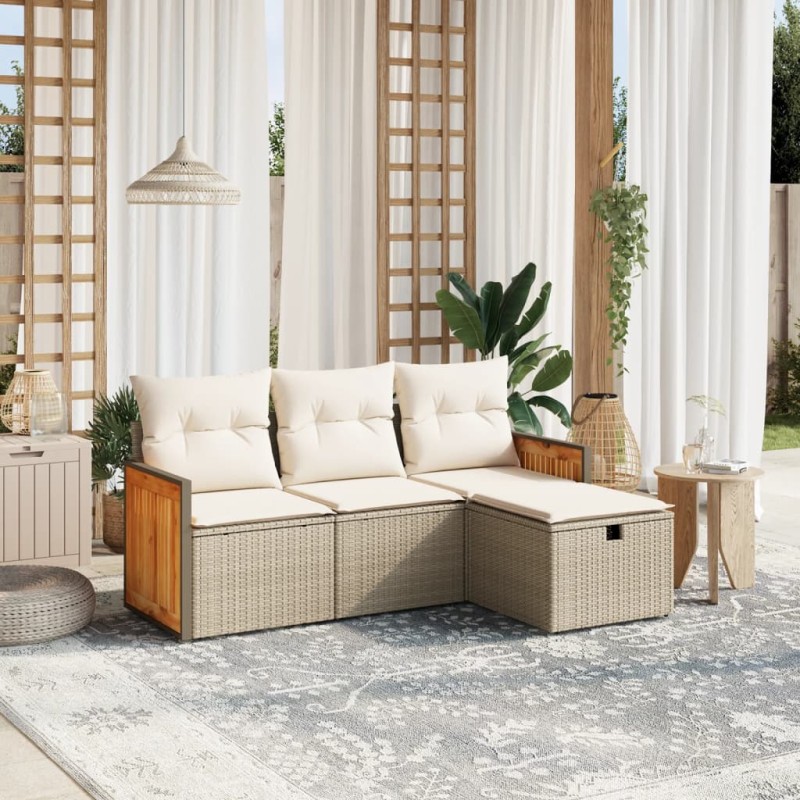 vidaXL Juego de sofás jardín con cojines 4 pzas ratán sintético beige vidaXL Juego de sofás jardín con cojines 4 pzas ratán sintético beige