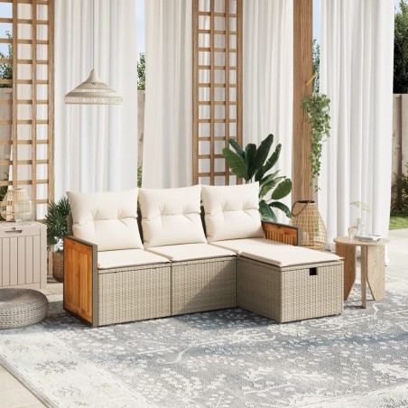 vidaXL Juego de sofás jardín con cojines 4 pzas ratán sintético beige