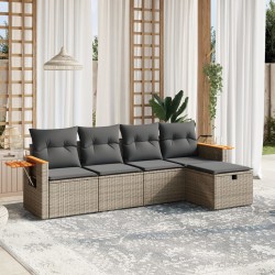 vidaXL Juego de sofás jardín con cojines 5 pzas ratán sintético gris