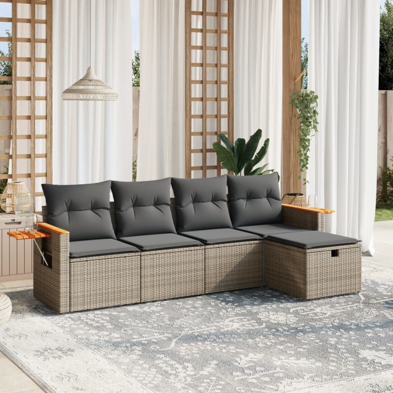 vidaXL Juego de sofás jardín con cojines 5 pzas ratán sintético gris vidaXL Juego de sofás jardín con cojines 5 pzas ratán sintético gris