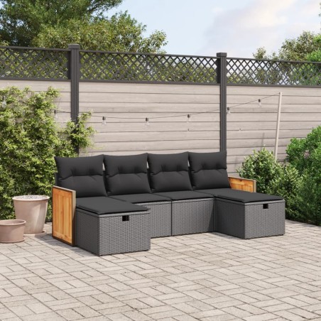 vidaXL Set de sofás de jardín 6 piezas y cojines ratán sintético negro