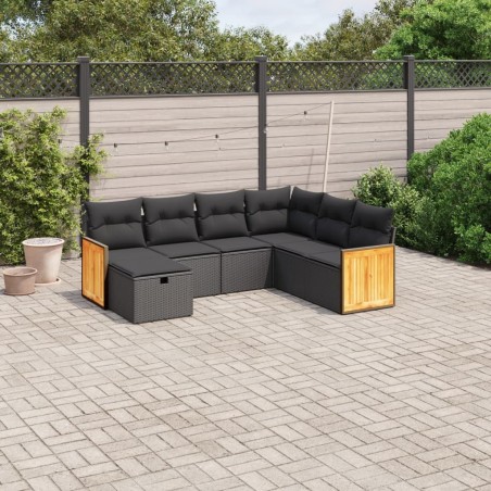 vidaXL Set de comedor de jardín 7 pzas y cojines ratán sintético negro