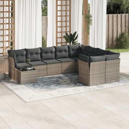 vidaXL Set de sofás de jardín 10 pzas con cojines ratán sintético gris