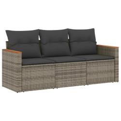 vidaXL Set de sofá de jardín 3 pzas y cojines ratán sintético gris