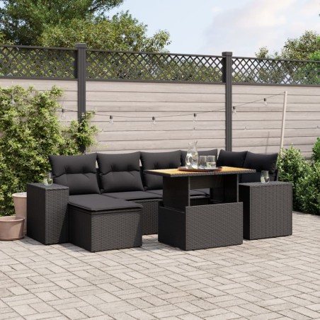 vidaXL Set de comedor de jardín 7 pzas y cojines ratán sintético negro