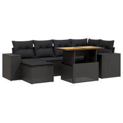 vidaXL Set de comedor de jardín 7 pzas y cojines ratán sintético negro