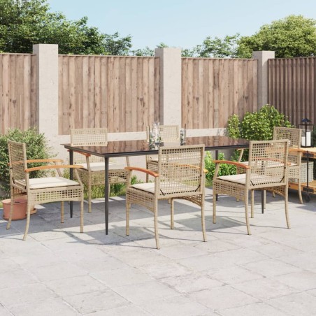 vidaXL Set comedor de jardín 7 pzas con cojines ratán sintético beige