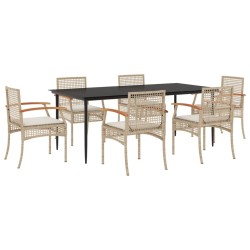 vidaXL Set comedor de jardín 7 pzas con cojines ratán sintético beige