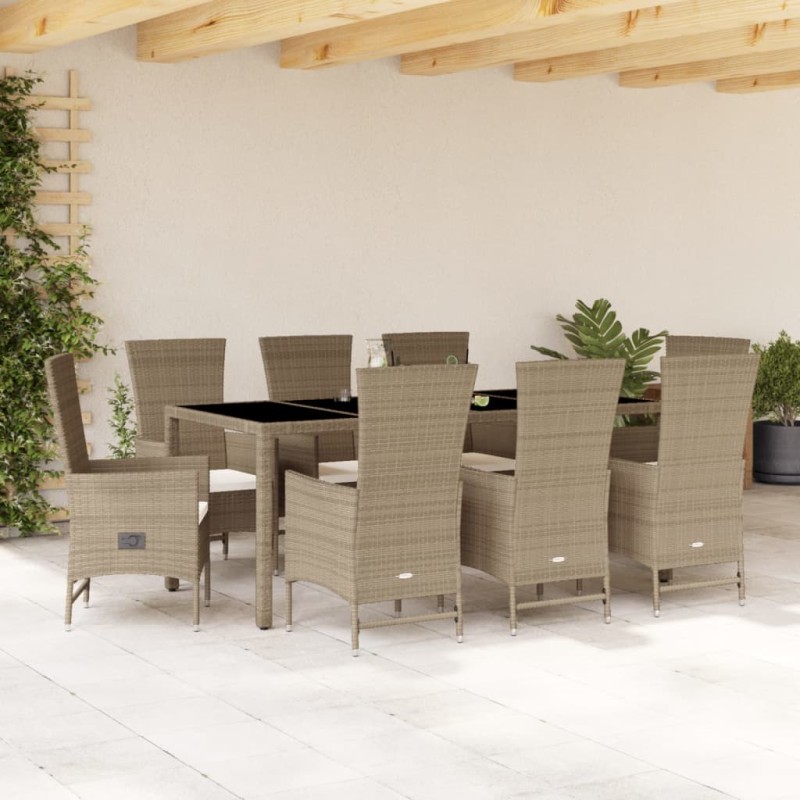 vidaXL Set comedor de jardín 9 pzas con cojines ratán sintético beige vidaXL Set comedor de jardín 9 pzas con cojines ratán sintético beige