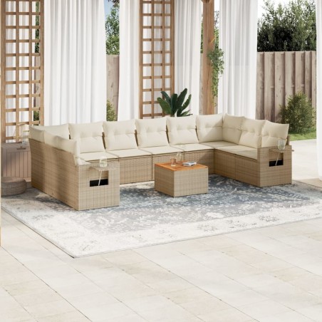 vidaXL Set de sofás de jardín 11pzas con cojines ratán sintético beige