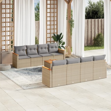 vidaXL Juego de sofás jardín con cojines beige mezcla 9 pzas ratán PE