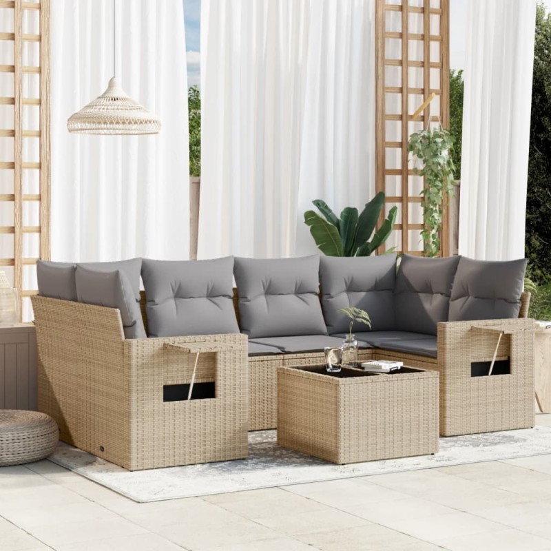 vidaXL Set sofás de jardín 7 piezas y cojines ratán sintético beige vidaXL Set sofás de jardín 7 piezas y cojines ratán sintético beige