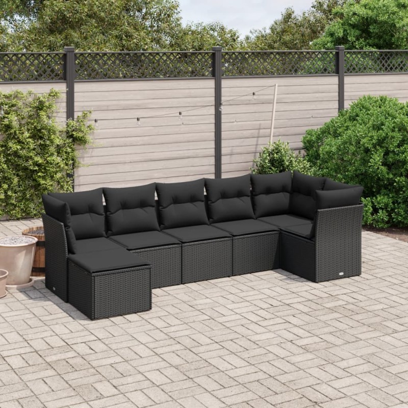 vidaXL Set de comedor de jardín 7 pzas y cojines ratán sintético negro vidaXL Set de comedor de jardín 7 pzas y cojines ratán sintético negro