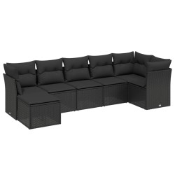 vidaXL Set de comedor de jardín 7 pzas y cojines ratán sintético negro