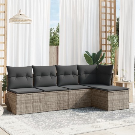 vidaXL Juego de sofás jardín con cojines 5 pzas ratán sintético gris